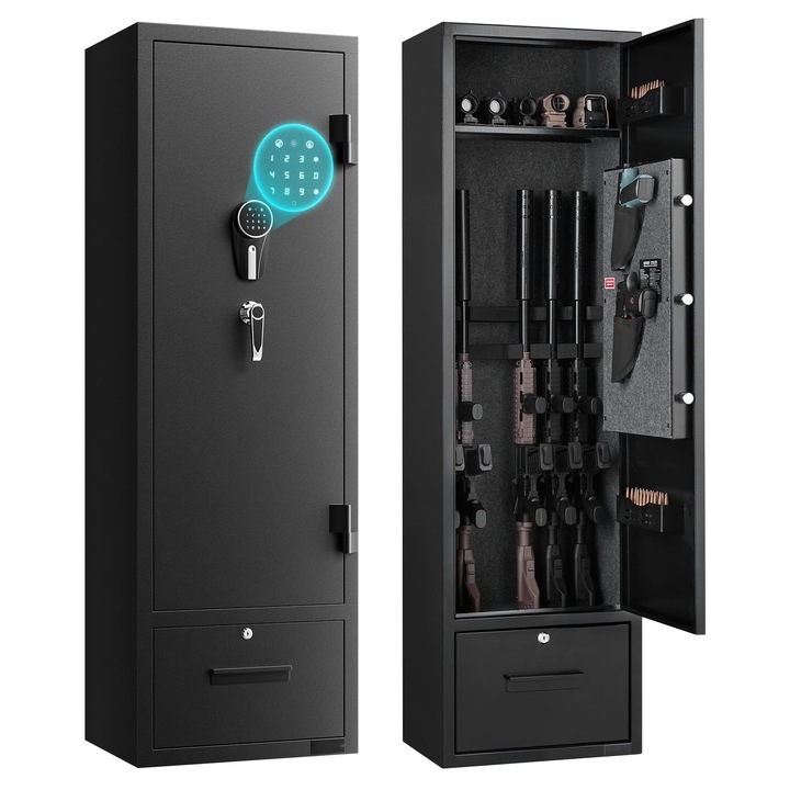 Seif pentru arme lungi, 4 arme, ignifug, 280x405x1400mm, digital cu cheie și parolă