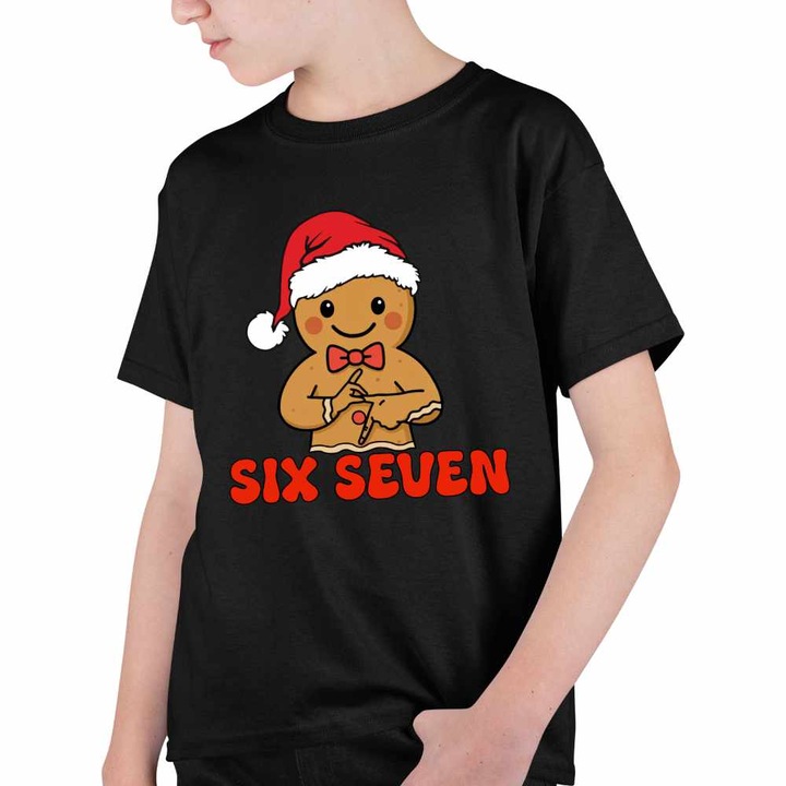 Tricou Copii Baieti Six Seven Omul de Turta Dulce Craciun, Fekete