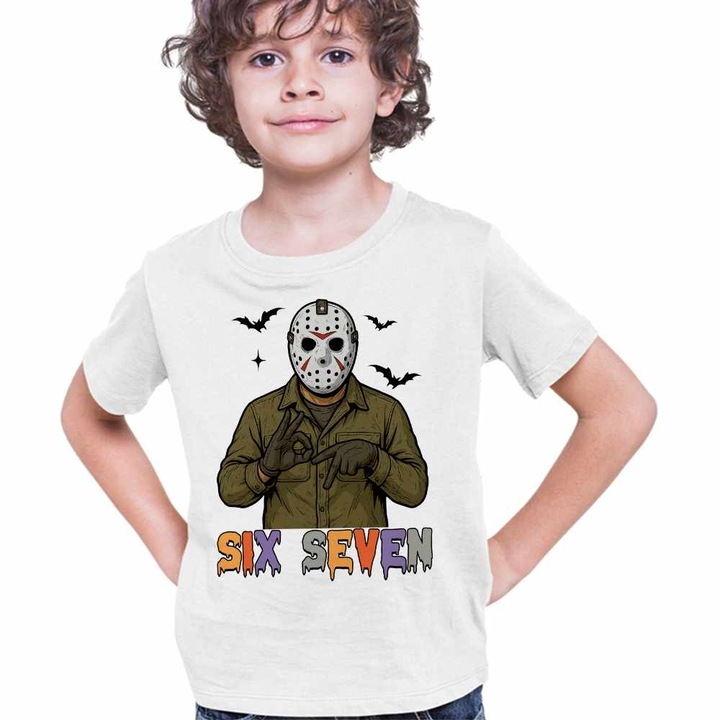 Tricou Copii Baieti Six Seven Jason Voorhees 67 Halloween, Fehér