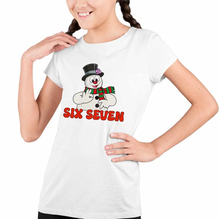 Tricou Copii Fete Six Seven Om de Zapada Craciun 67, Fehér