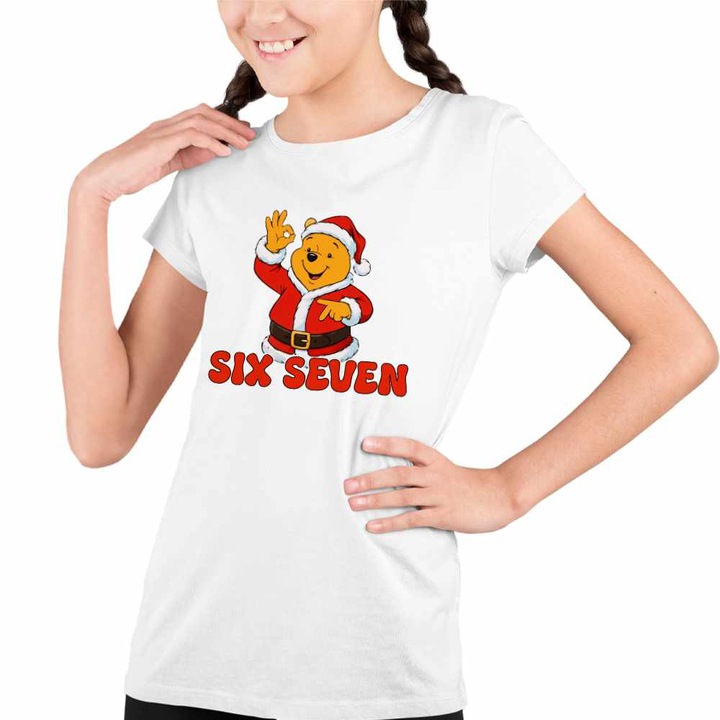 Tricou Copii Fete Six Seven Winnie the Pooh Craciun 67, Fehér
