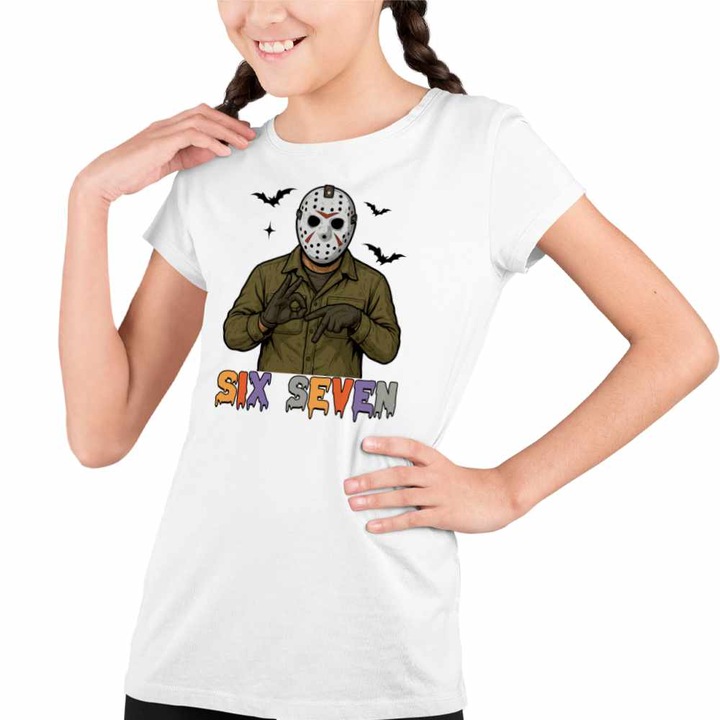 Tricou Copii Fete Six Seven Jason Voorhees 67 Halloween, Fehér