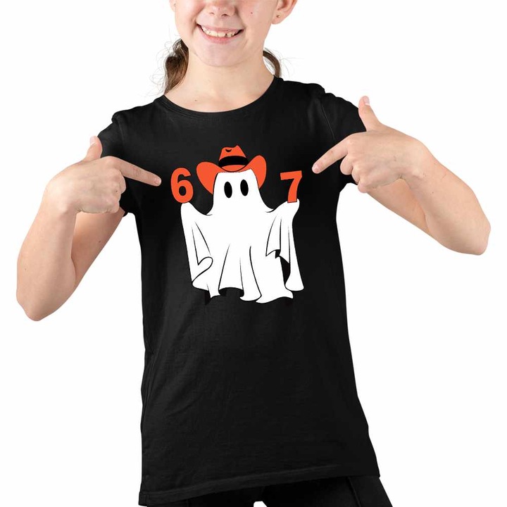 Tricou Copii Fete Six Seven Fantoma 67 Halloween, Fekete