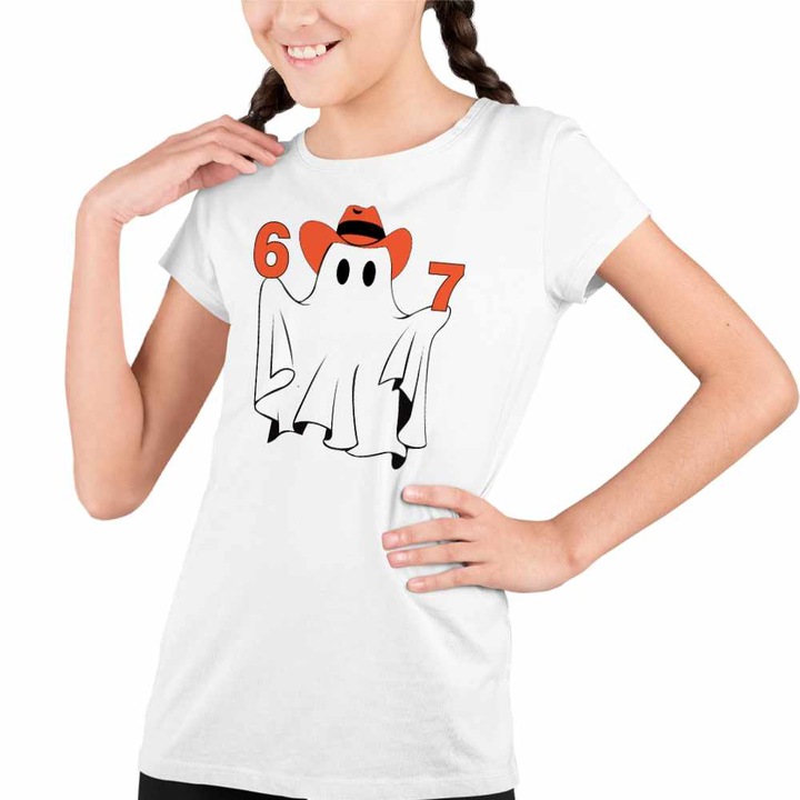 Tricou Copii Fete Six Seven Fantoma 67 Halloween, Fehér