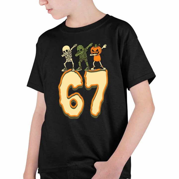 Tricou Copii Baieti Six Seven Halloween Horror 67, Fekete