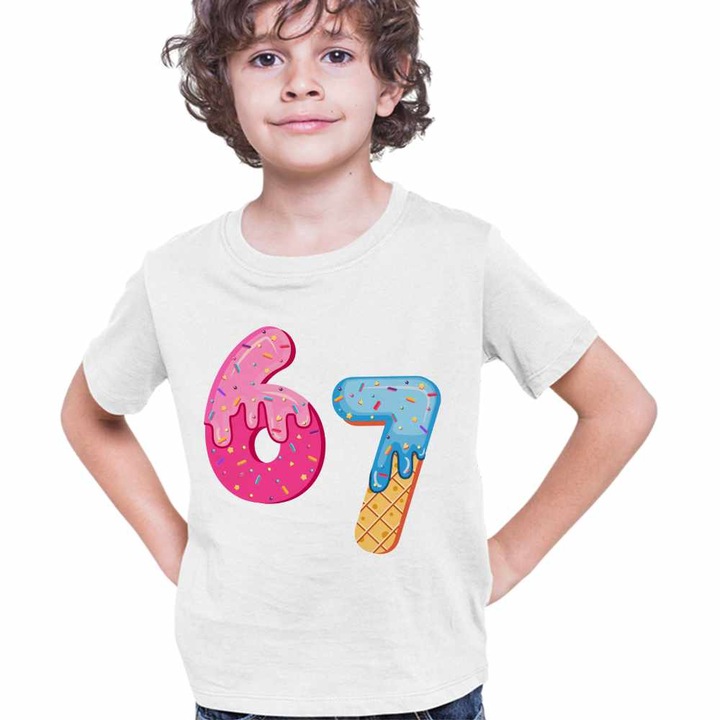 Tricou Copii Baieti Six Seven Gogosi Crema Ciocolata, Fehér