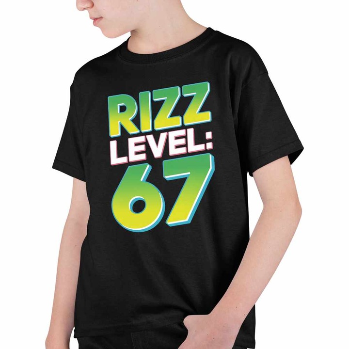 Tricou Copii Baieti Six Seven Rizz Level 67, Negru