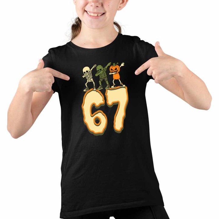 Tricou Copii Fete Six Seven Halloween Horror 67, Fekete