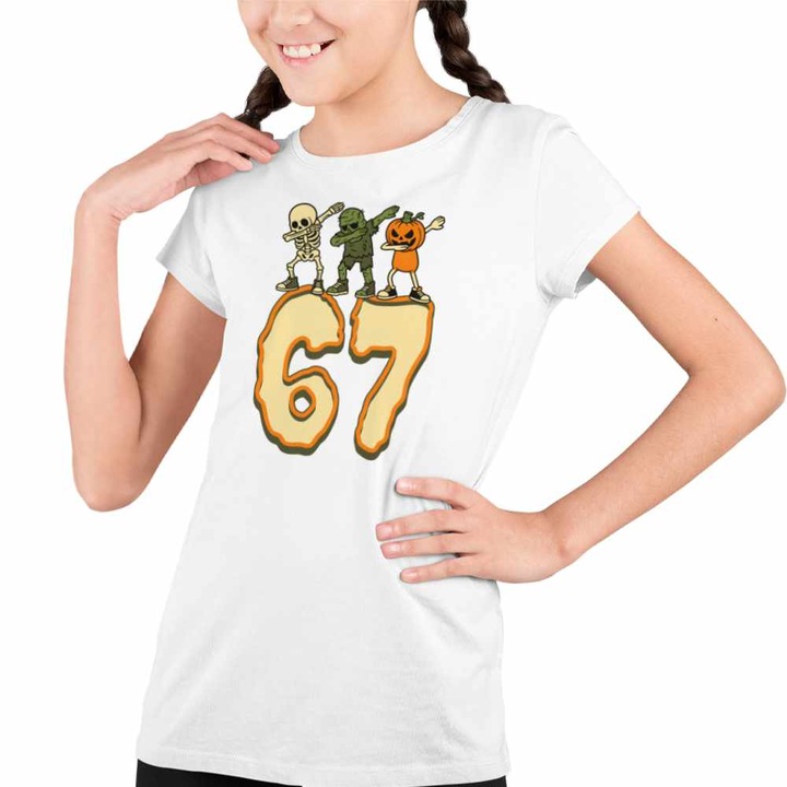 Tricou Copii Fete Six Seven Halloween Horror 67, Fehér