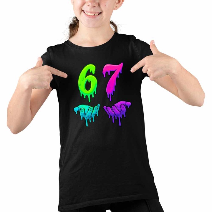 Tricou Copii Fete Six Seven Meme 67, Fekete