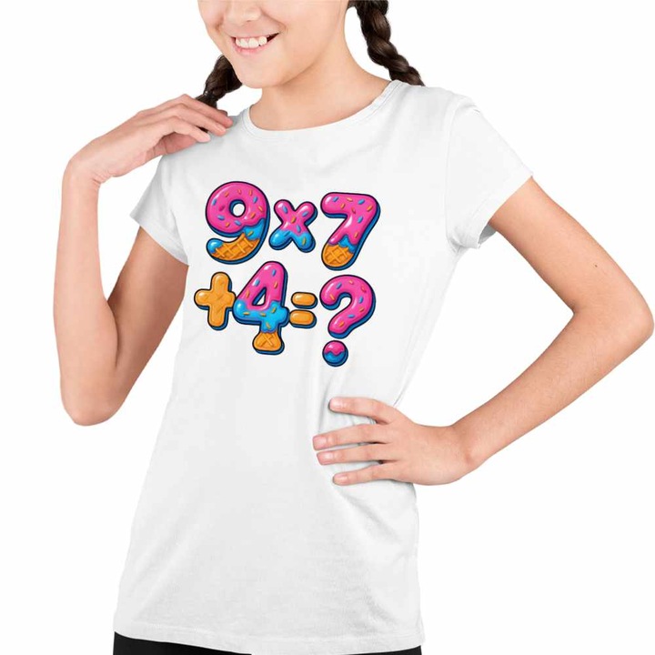 Tricou Copii Fete Six Seven Formula Matematica Ciocolata, Fehér