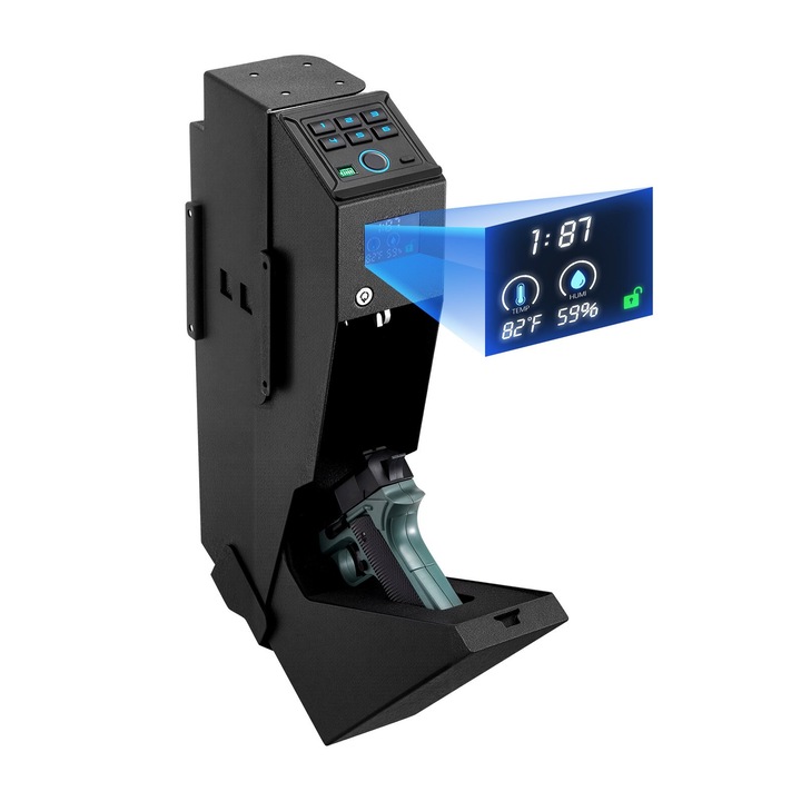 Seif pentru pistol C5-LCD, acces biometric, iluminare LED, dimensiuni 190x98x425mm, montaj noptieră/birou/machine
