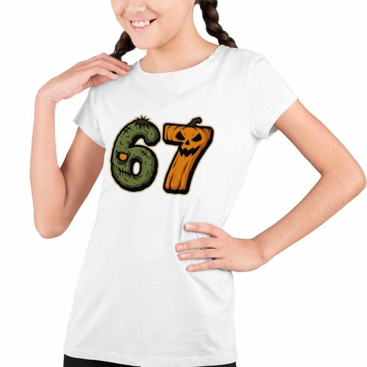 Tricou Copii Fete Six Seven Halloween Dovleac 6 7 Horror, Fehér