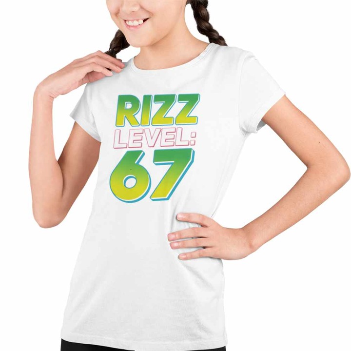 Tricou Copii Fete Six Seven Rizz Level 67, Fehér
