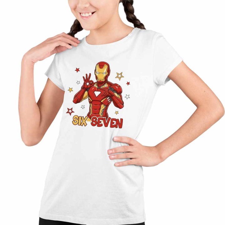 Tricou Copii Fete Six Seven Iron Man 67 Marvel Superhero, Fehér