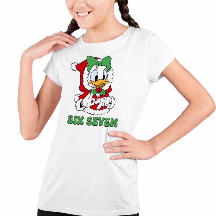 Tricou Copii Fete Six Seven Daisy Craciun Donald Duck Mickey Mouse, Fehér