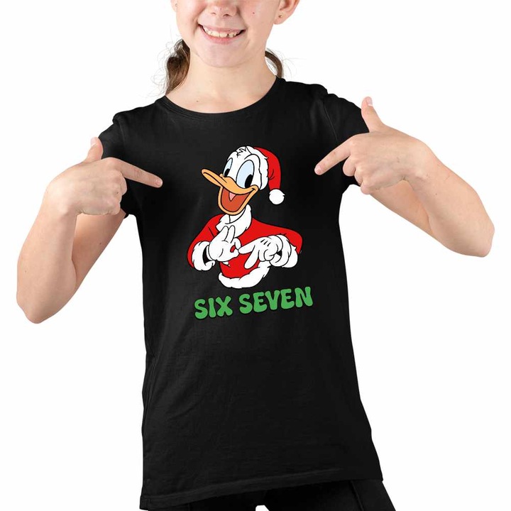Tricou Copii Fete Six Seven Donald Duck Craciun Mickey Mouse, Fekete