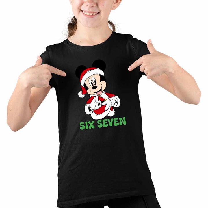 Tricou Copii Fete Six Seven Mickey Mouse Craciun Donald Duck, Fekete