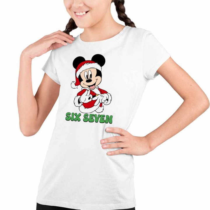Tricou Copii Fete Six Seven Mickey Mouse Craciun Donald Duck, Fehér