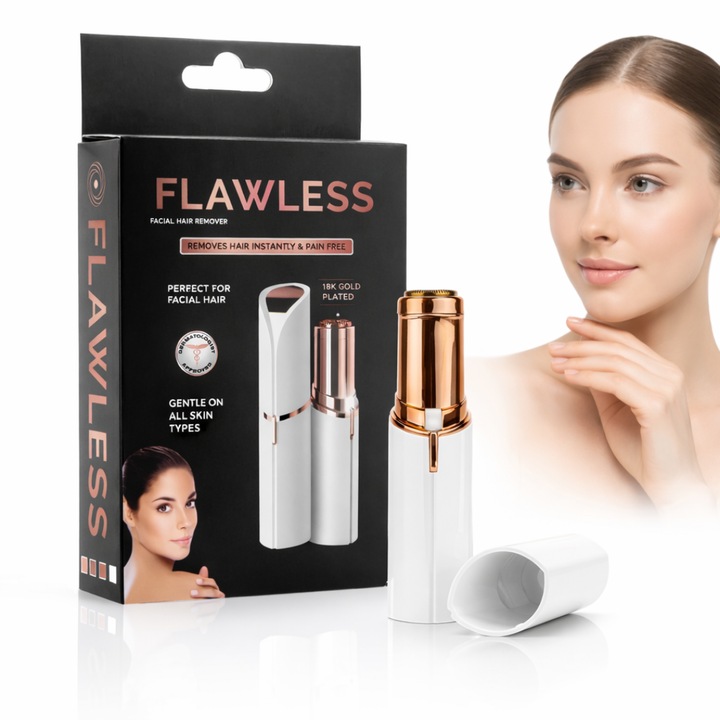 Epilator facial electric Macvi®, lama placata 18K, LED, reincarcabil USB, compact