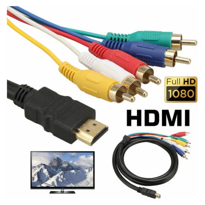 Cablu HDMI la 5 RCA, negru, 1080p, 1.5m