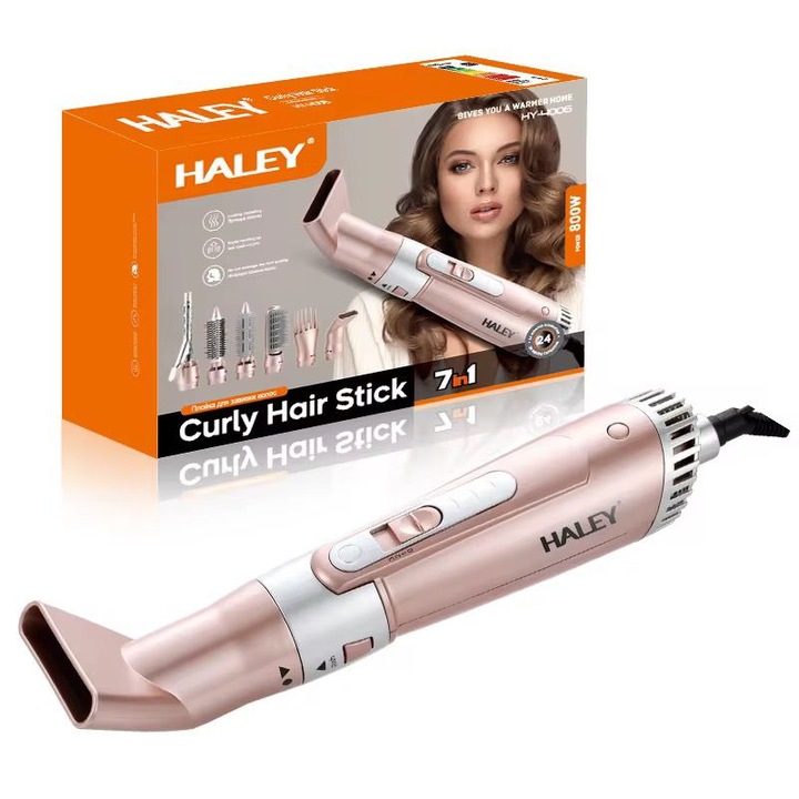 Styler păr multifuncțional HALEY HY-4006, 800W, 7 în 1, accesorii interschimbabile, set