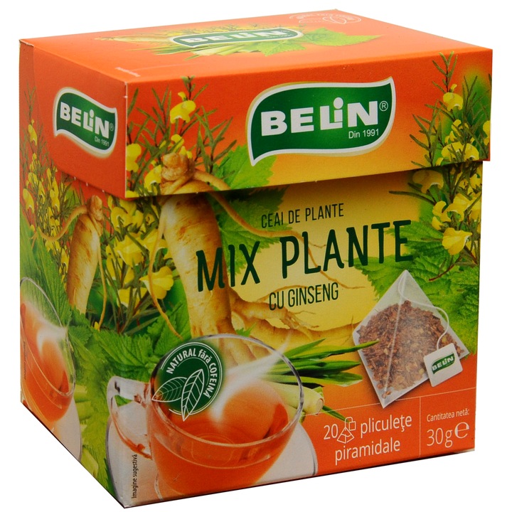 Ceai Belin Mix Plante cu Ginseng, 20 plicuri piramidale, 30 g