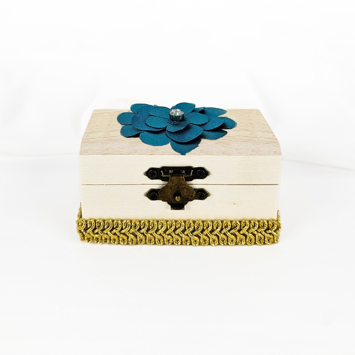 Cutie Prima Suvita din Lemn, Floare Eleganta, Turquoise, 10x5x5cm, set pentru mot