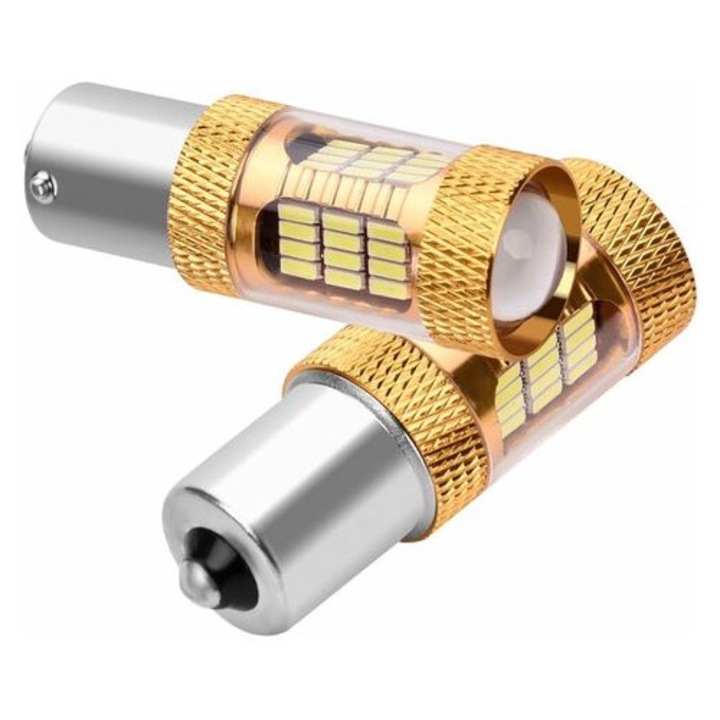 LED крушки за кола P21W 1156 BA15S, 54 LED, ксеноново бяло, 5.3x1.7cm, комплект 2 броя