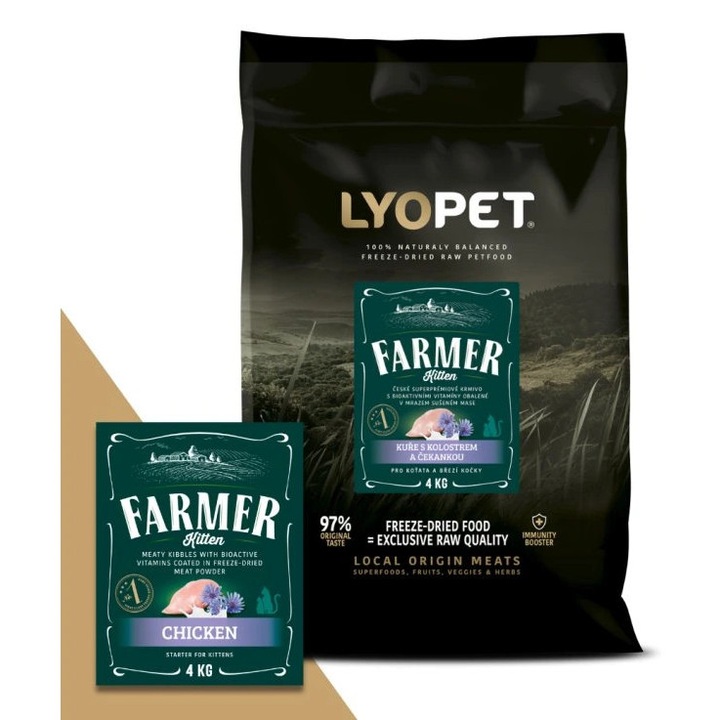 Hrana liofilizată pentru pisici Lyopet Farmer Kitten Starter, pui, 1, 5kg, junior, uscată