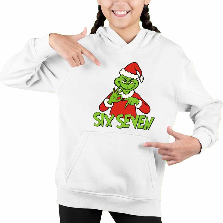 Hanorac Copii Fete Six Seven Grinch Craciun, Alb