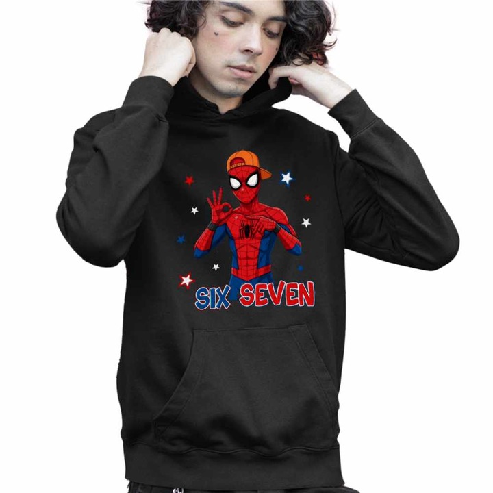 Hanorac Copii Baieti Six Seven Spiderman 67 Marvel Superhero, Negru