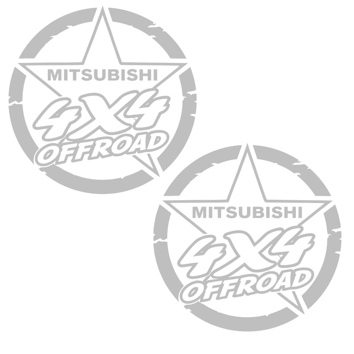Set 2 stickere auto, rezistente la apa, Stea Off Road, Mitsubishi, 30cm, gri