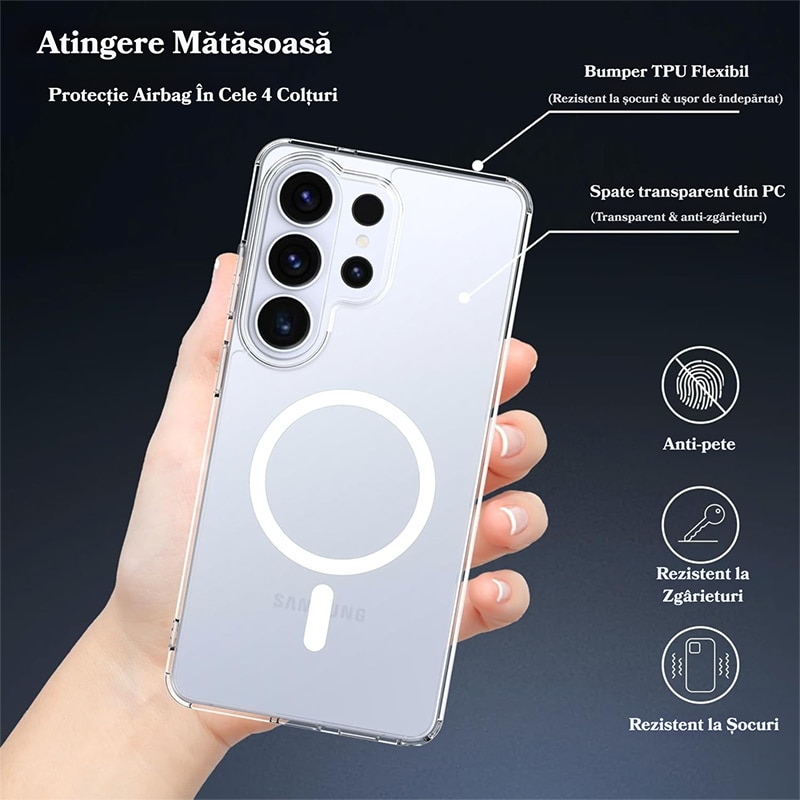 Husa de Protectie cu MagSafe pentru Samsung Galaxy S26 Ultra, Husa pentru Telefon MOGU pentru Incarcare Wireless, Antisoc, Anti Alunecare, Usor de instalat, Portabil, TPU + Silicon, Transparent