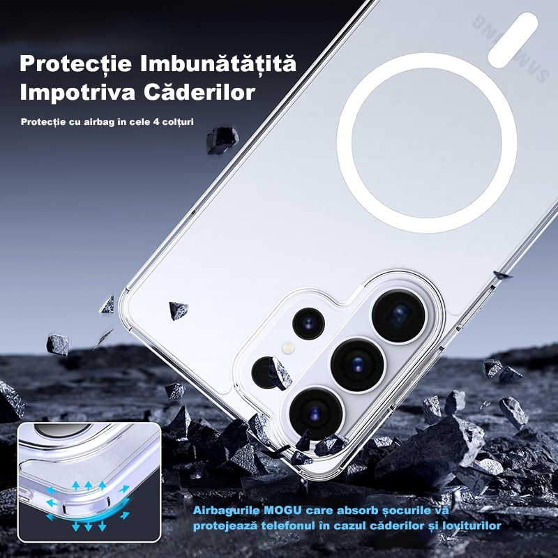 Husa de Protectie cu MagSafe pentru Samsung Galaxy S26 Ultra, Husa pentru Telefon MOGU pentru Incarcare Wireless, Antisoc, Anti Alunecare, Usor de instalat, Portabil, TPU + Silicon, Transparent