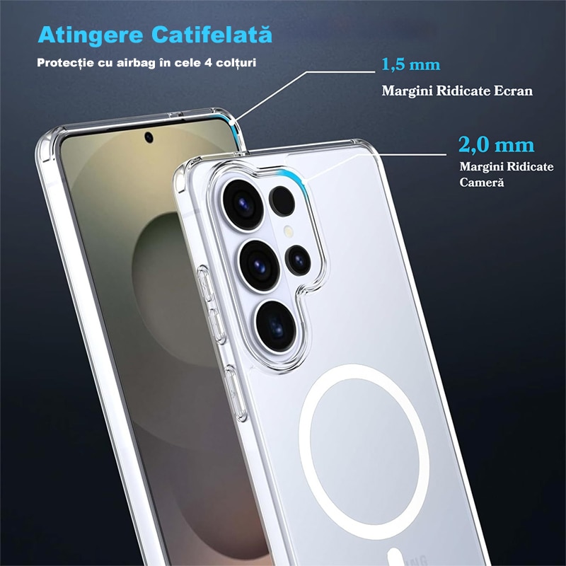 Husa de Protectie cu MagSafe pentru Samsung Galaxy S26 Ultra, Husa pentru Telefon MOGU pentru Incarcare Wireless, Antisoc, Anti Alunecare, Usor de instalat, Portabil, TPU + Silicon, Transparent