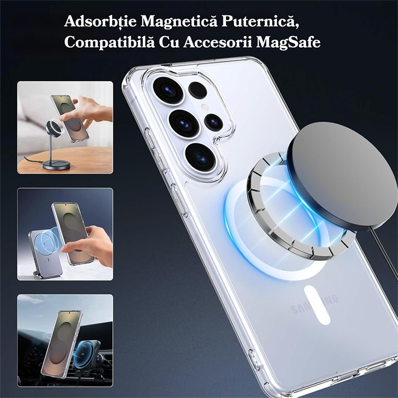 Husa de Protectie cu MagSafe pentru Samsung Galaxy S26 Ultra, Husa pentru Telefon MOGU pentru Incarcare Wireless, Antisoc, Anti Alunecare, Usor de instalat, Portabil, TPU + Silicon, Transparent