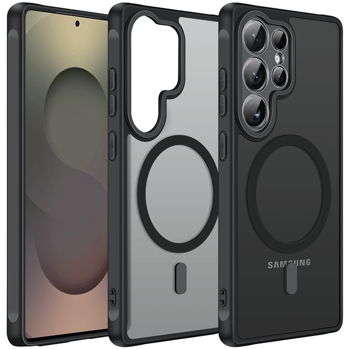 Защитен калъф MOGU, безжично зареждане за Samsung Galaxy S26 Ultra, Противоударен, Противоплъзгащ, Преносим, TPU + Силикон, Черен