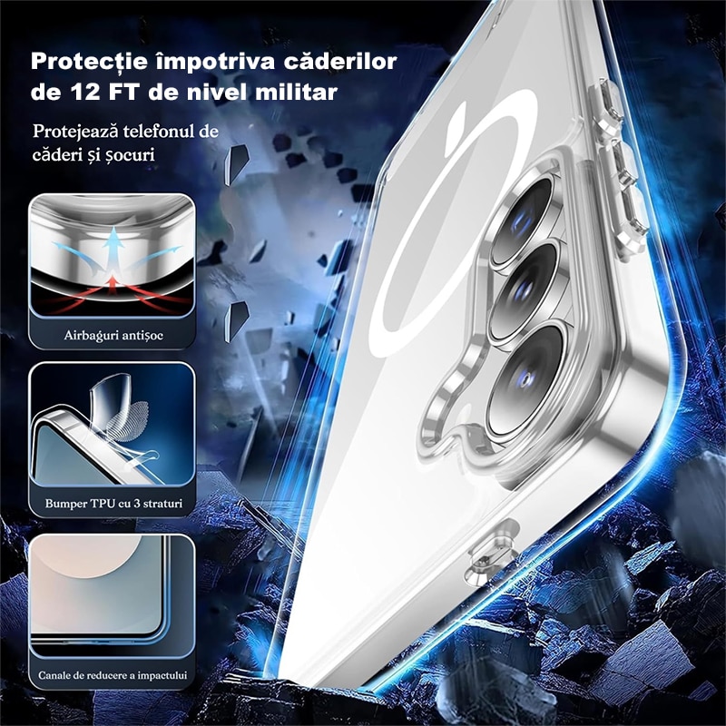 Husa de Protectie cu MagSafe, Husa pentru telefon MOGU pentru Incarcare Wireless pentru Samsung Galaxy S26, Antisoc, Anti alunecare, Usor de instalat, Portabil, Grosime 1 mm, Protectia Ecranului si a Camerelor, TPU + Silicon, Transparent