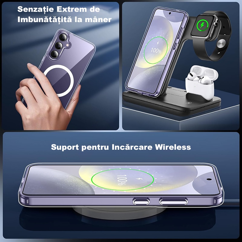 Husa de Protectie cu MagSafe, Husa pentru telefon MOGU pentru Incarcare Wireless pentru Samsung Galaxy S26, Antisoc, Anti alunecare, Usor de instalat, Portabil, Grosime 1 mm, Protectia Ecranului si a Camerelor, TPU + Silicon, Transparent