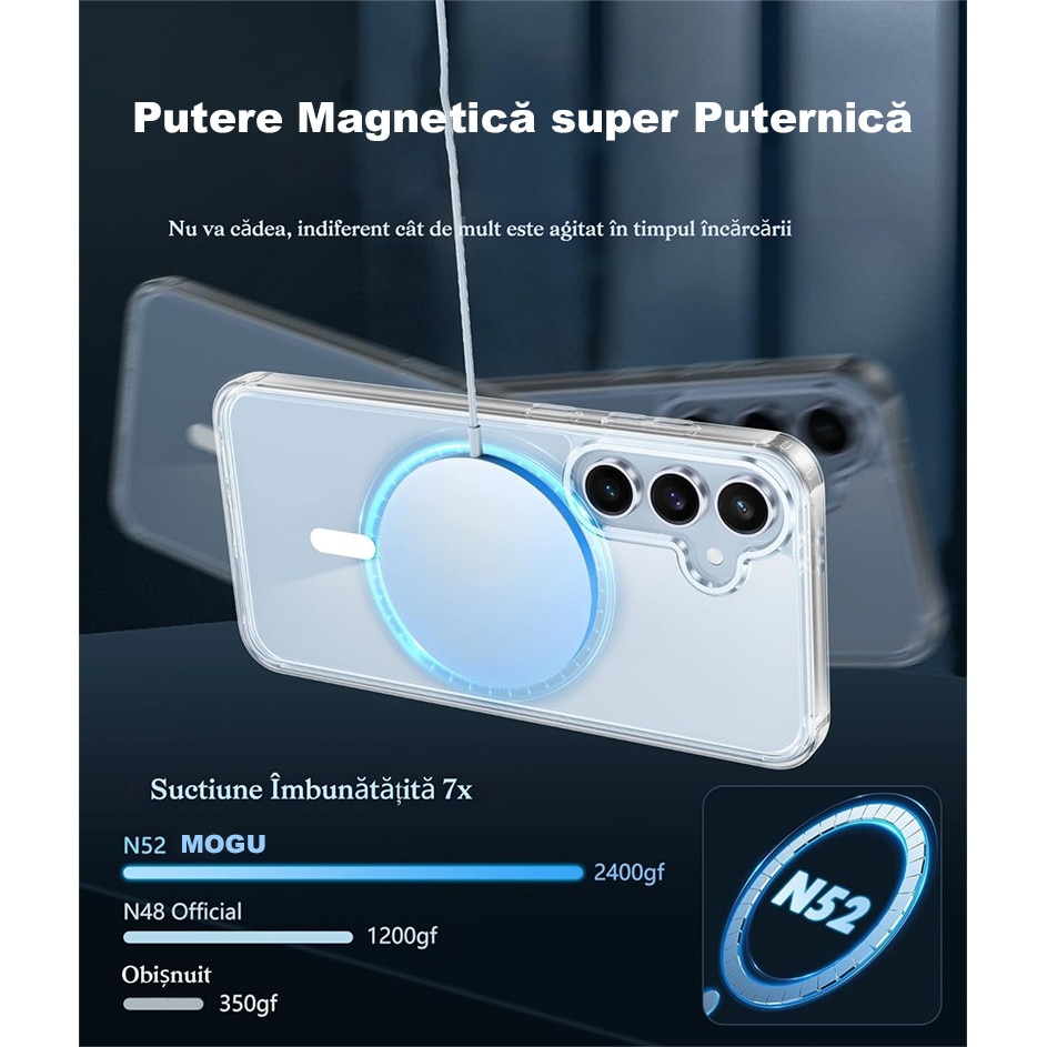 Husa de Protectie cu MagSafe, Husa pentru telefon MOGU pentru Incarcare Wireless pentru Samsung Galaxy S26, Antisoc, Anti alunecare, Usor de instalat, Portabil, Grosime 1 mm, Protectia Ecranului si a Camerelor, TPU + Silicon, Transparent