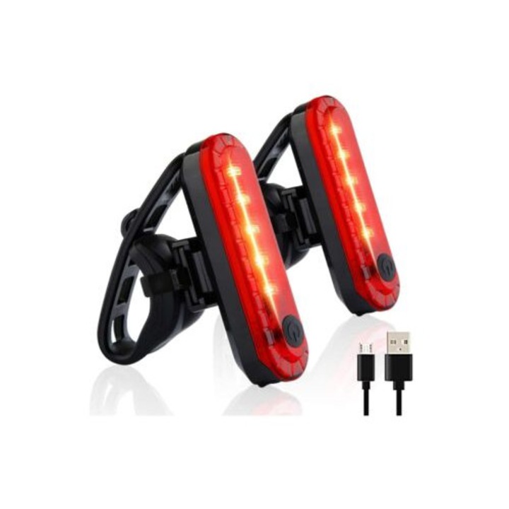 Lumina spate bicicleta HERUSI USB reincarcabila negru rezistenta apa