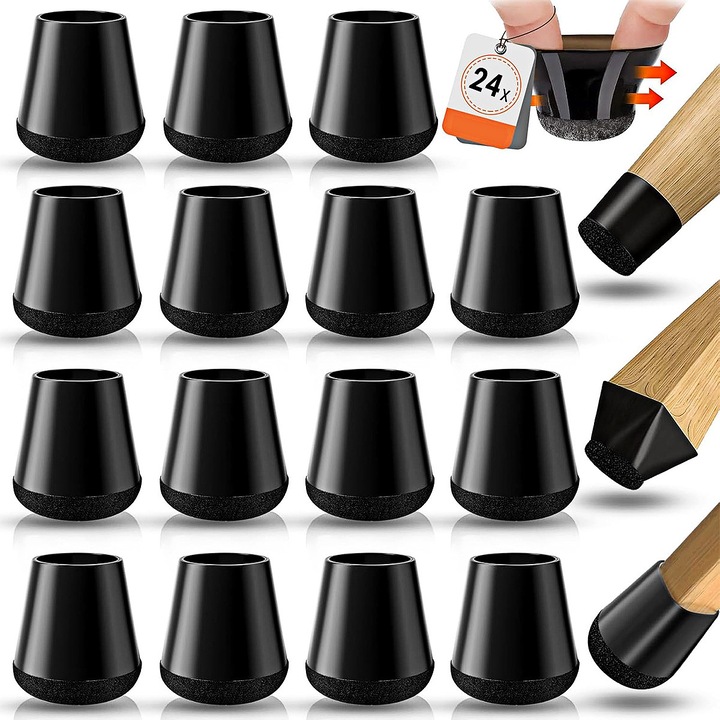Set protectie pentru picioarele scaunelor, YOUKUKE®, 24 bucati, 9-20 mm, negru