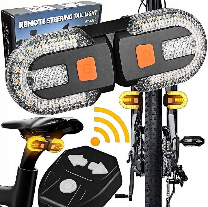 Lampa Spate Multifunctionala, YOUKUKE®, Cu Semnalizare Dinamica, 5 Functii, Telecomanda, 600mAH, LED, Efect neon, Rezistente apa, stanga si dreapta, Pentru utilizare pe timp de noapte in orase si drumuri de munte, ABS, 12.9X4.8cm, Negru