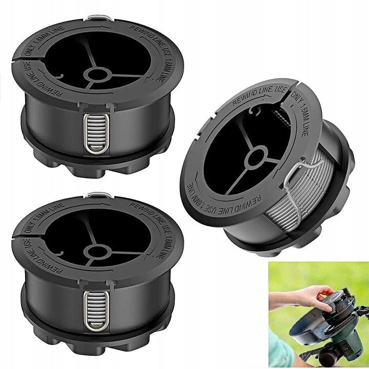 Bobine de inlocuire pentru trimmer, YOUKUKE®, bobina de tuns rass pentru Seria Bosch Universal GrassCut 18-26 F016800570 Rezerve de franghie de cosit Linie duala 2901619 2906302, 3 bucati, Compatibil cu Bosch-Universal GrassCut 18, 6.1m, 1.6mm, Negru