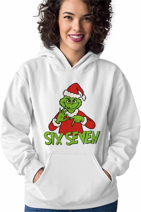 Hanorac Femei Six Seven Grinch Craciun, Alb