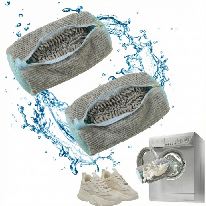 Set 2 Saci pentru Spalat Pantofi – Protectie Anti-Deformare si Anti-Transfer Culoare, Potriviti pentru Toate Tipurile de Incaltaminte, culoarea gri