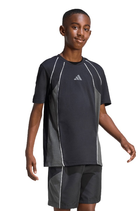 adidas Sportswear, Kerek nyakú póló raglánujjakkal, Fekete/Sötétszürke