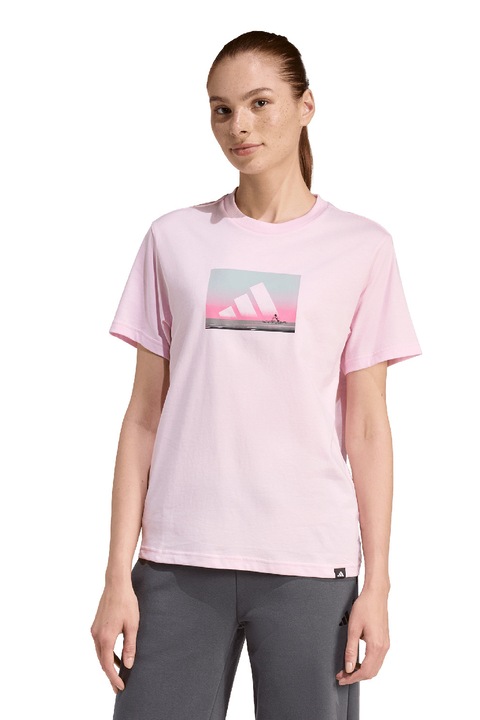 adidas Sportswear, Tricou cu imprimeu logo Outdoor, Roz deschis, XS