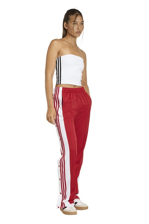 adidas Originals, Pantaloni de trening relaxed fit cu capse laterale Adibreak, Rosu/Alb